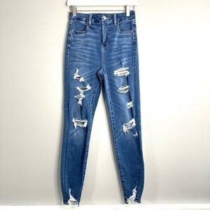 American Eagle destructed Jeans Womens 0 Curvy Super Hi-Rise Jegging holes 589B4
